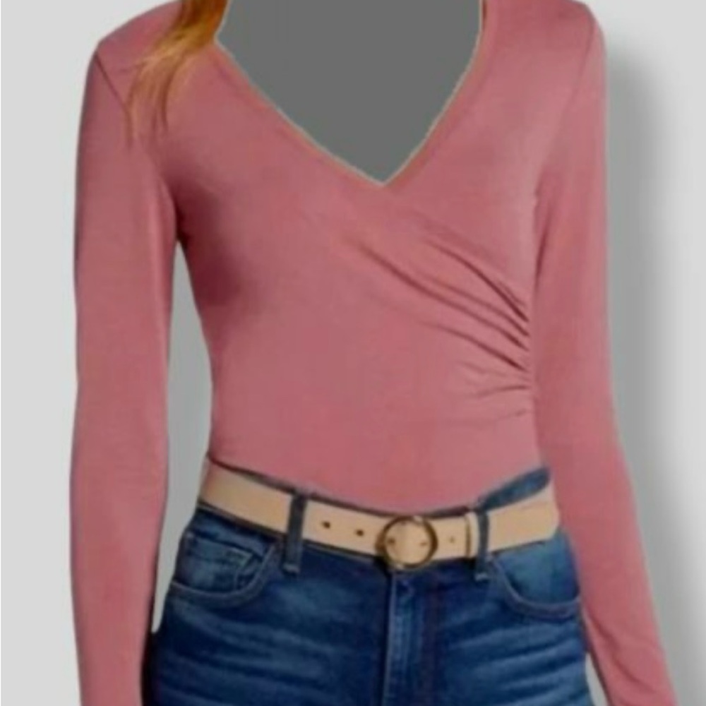 Halogen Rose Pink Long Sleeve Surplice Wrap Top | Size : XS